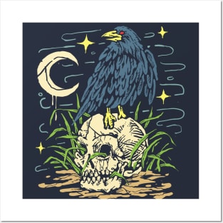 Crow Top Skull Posters and Art